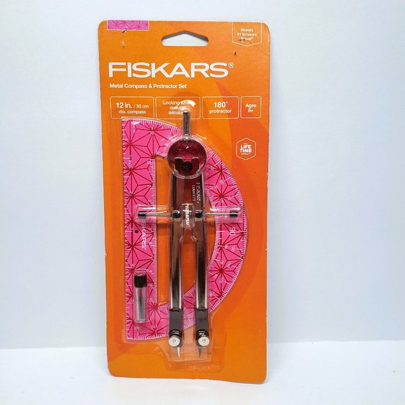 Fiskars Office Fiskars Protractor And Pink Metal Compass Set Lead